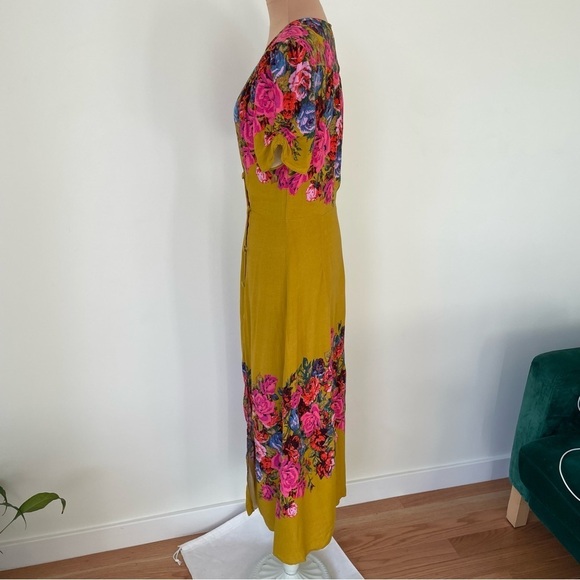 Free People Golden Yellow Floral Print Button Front Jaimie Midi Dress Size XS - Picture 3 of 9
